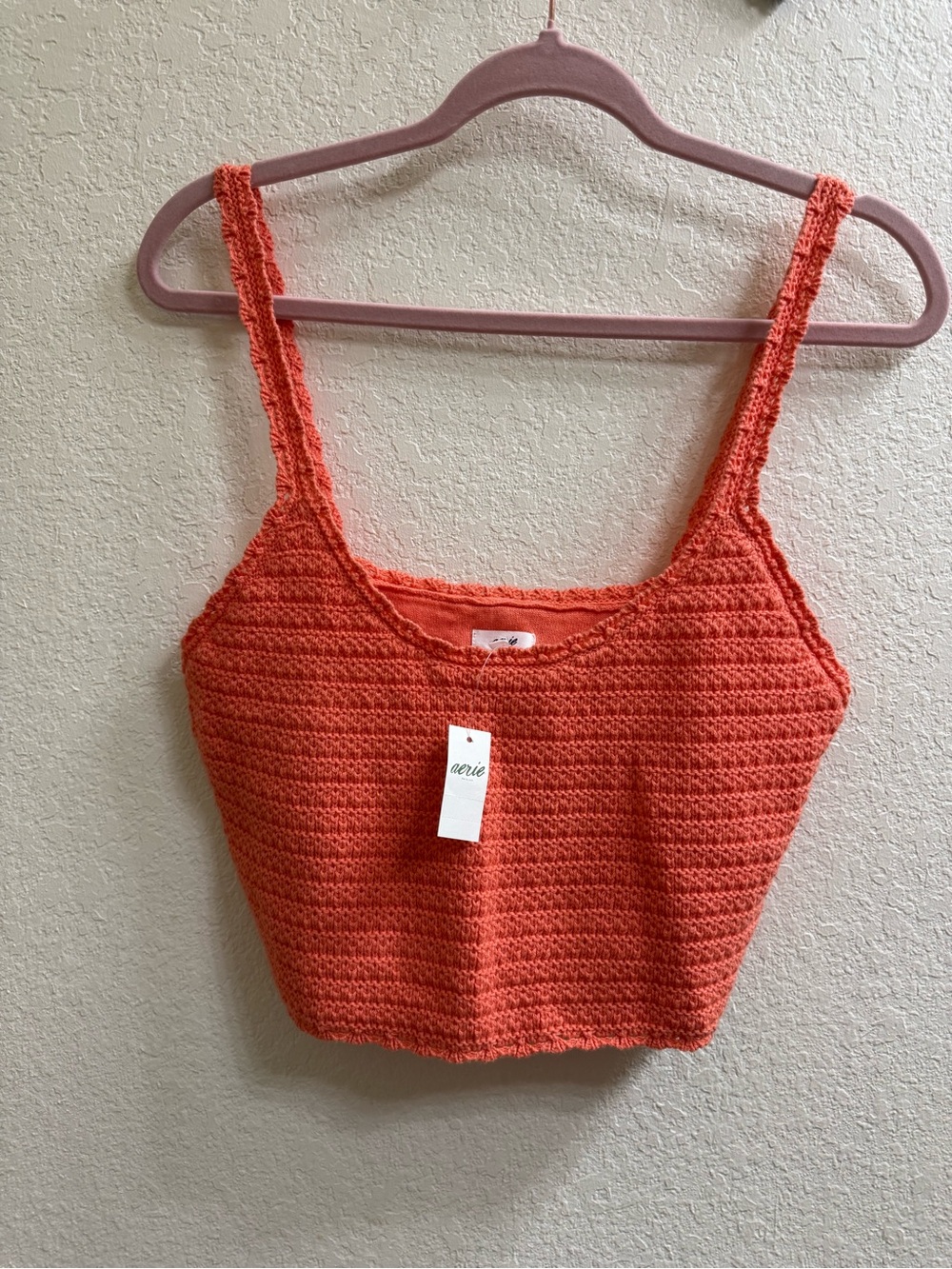 aerie Orange Crochet Scoop-Neck Lined Crop Top